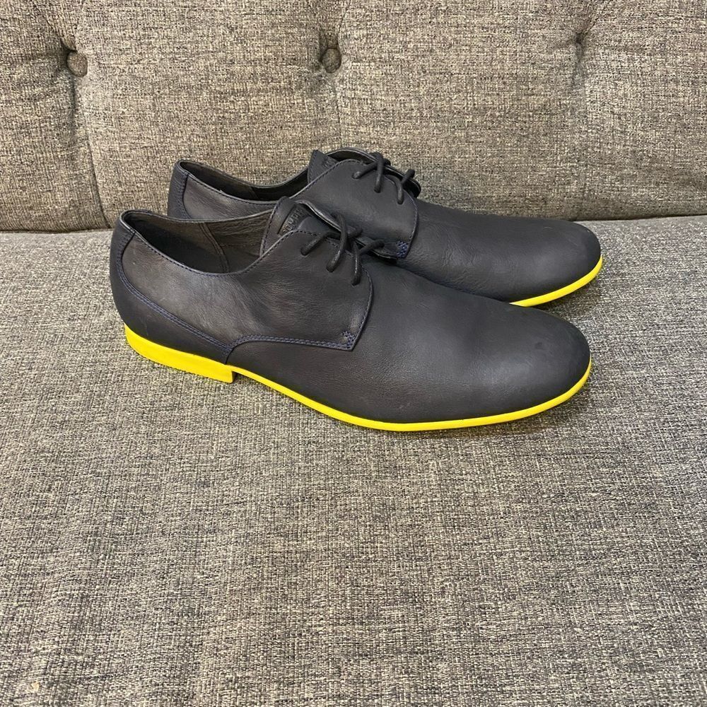 CAMPER Navy Blue Yellow Leather Loafers Men’s Size 45